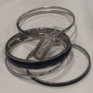 Chico's Chic Silver Navy & Forrest Green Bangles 2.75 diameter